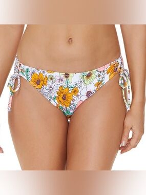 Raisins Floral Tie-Side Bikini Bottom in White, Yellow & Pink